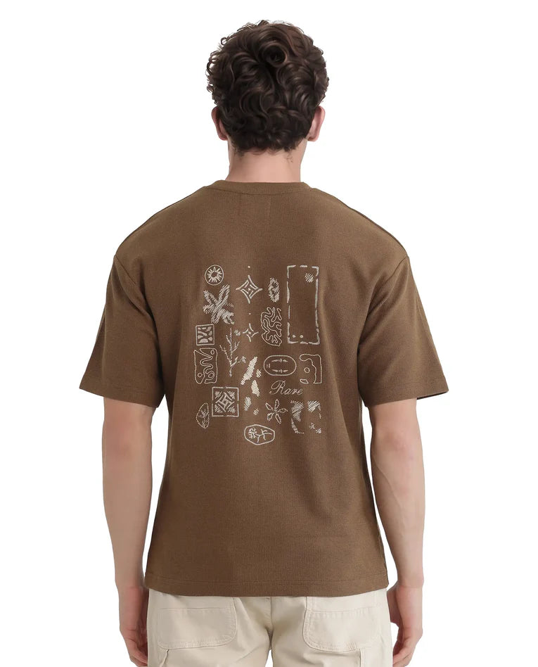 TEXTURED EMBROIDERED OVERSIZED FIT T-SHIRT OXOT - DUSKY OLIVE