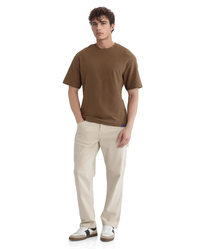 TEXTURED EMBROIDERED OVERSIZED FIT T-SHIRT OXOT - DUSKY OLIVE