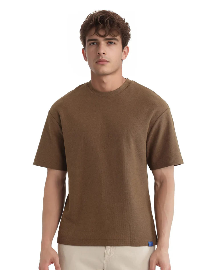 TEXTURED EMBROIDERED OVERSIZED FIT T-SHIRT OXOT - DUSKY OLIVE