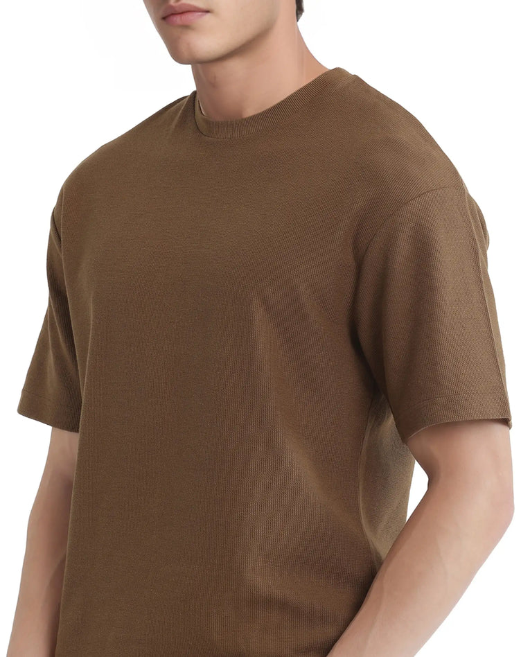 TEXTURED EMBROIDERED OVERSIZED FIT T-SHIRT OXOT - DUSKY OLIVE