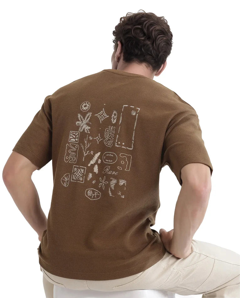 TEXTURED EMBROIDERED OVERSIZED FIT T-SHIRT OXOT - DUSKY OLIVE