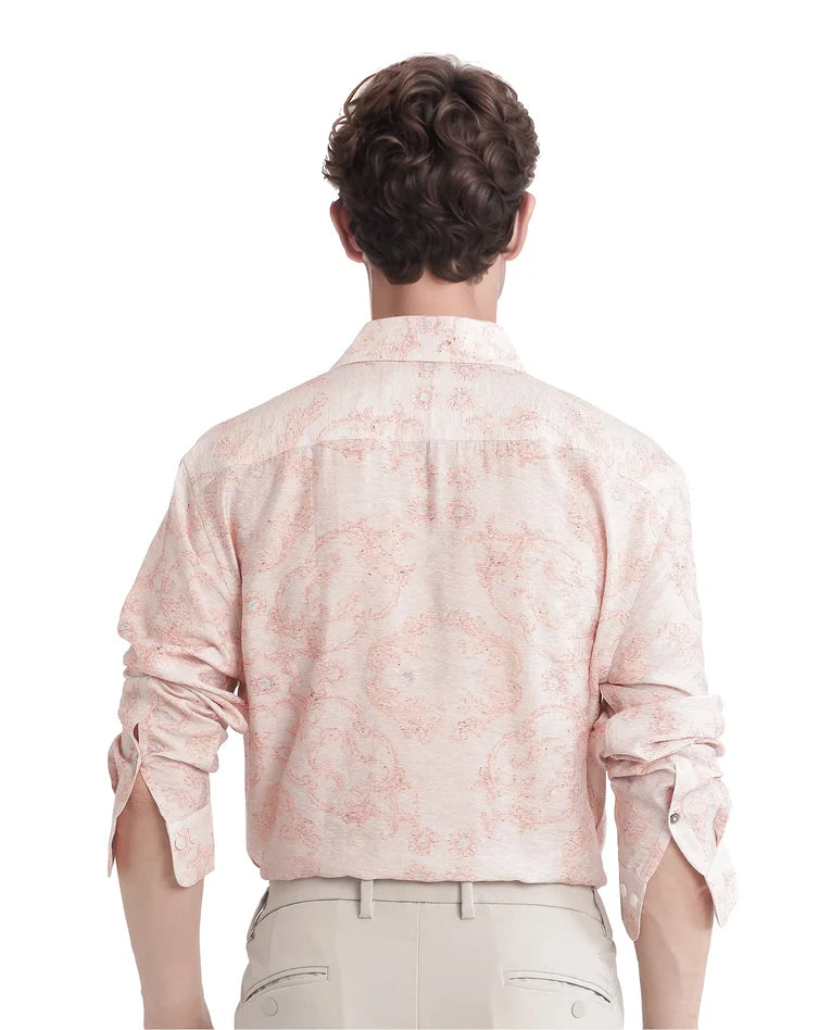 FLORAL PRINT VISCOSE FABRIC REGULAR FIT SHIRT PELDEN - DUSKY PINK