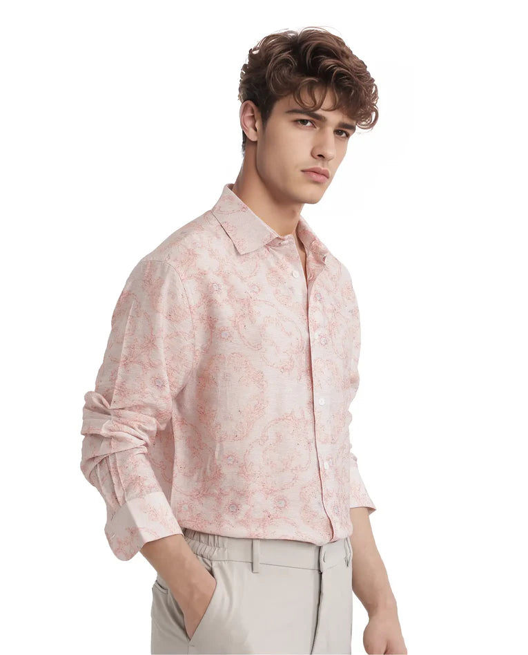 FLORAL PRINT VISCOSE FABRIC REGULAR FIT SHIRT PELDEN - DUSKY PINK