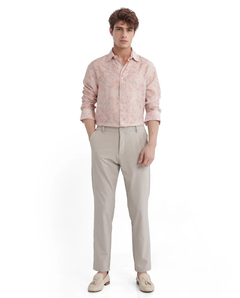 FLORAL PRINT VISCOSE FABRIC REGULAR FIT SHIRT PELDEN - DUSKY PINK