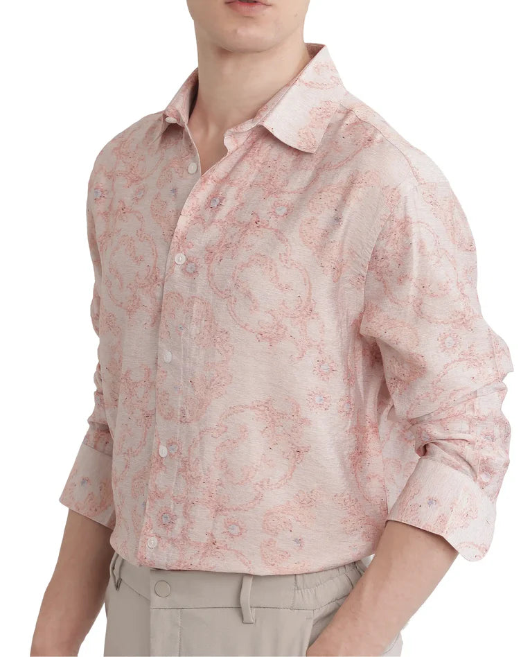 FLORAL PRINT VISCOSE FABRIC REGULAR FIT SHIRT PELDEN - DUSKY PINK