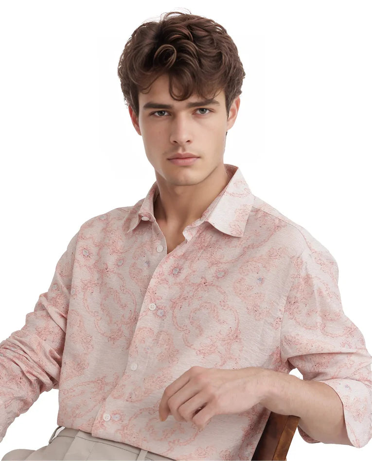 FLORAL PRINT VISCOSE FABRIC REGULAR FIT SHIRT PELDEN - DUSKY PINK