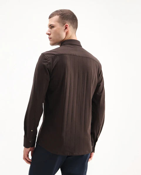 STRUCTURED STRIPE KNIT SHIRT VERT-LS-25 - BROWN FOR MEN