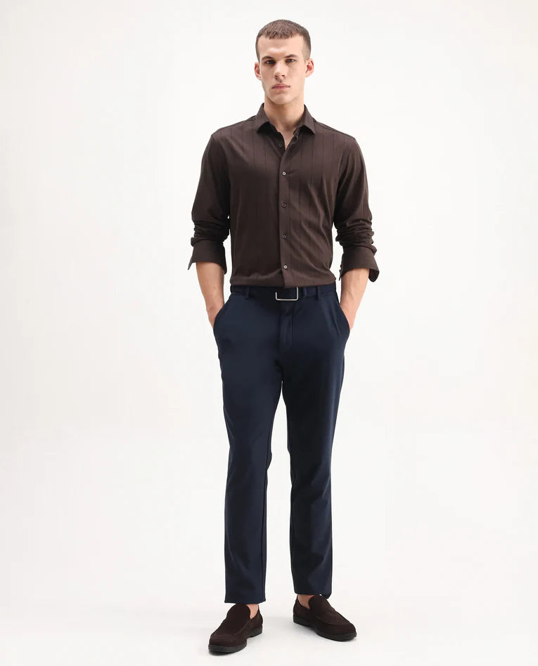 STRUCTURED STRIPE KNIT SHIRT VERT-LS-25 - BROWN FOR MEN