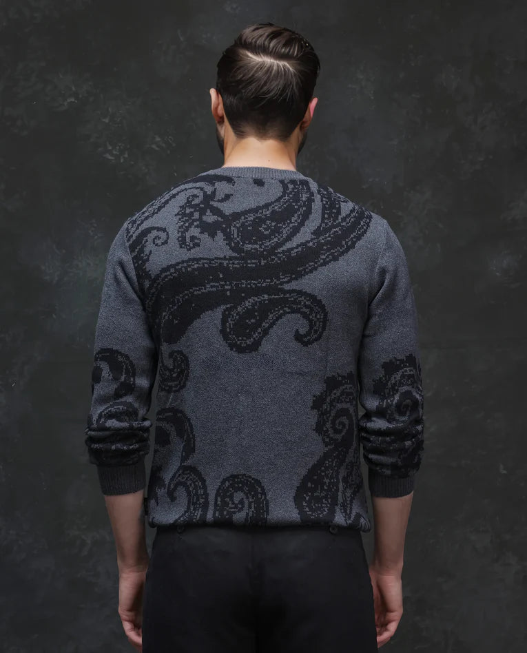 DRAGON BLACK JACQUARD SWEATER  GREY