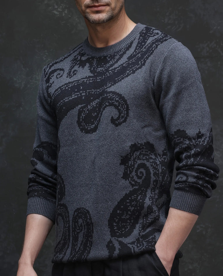 DRAGON BLACK JACQUARD SWEATER  GREY
