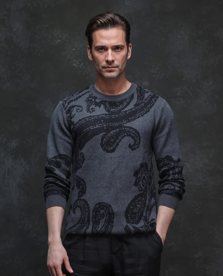 DRAGON BLACK JACQUARD SWEATER  GREY