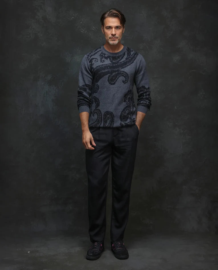 DRAGON BLACK JACQUARD SWEATER  GREY