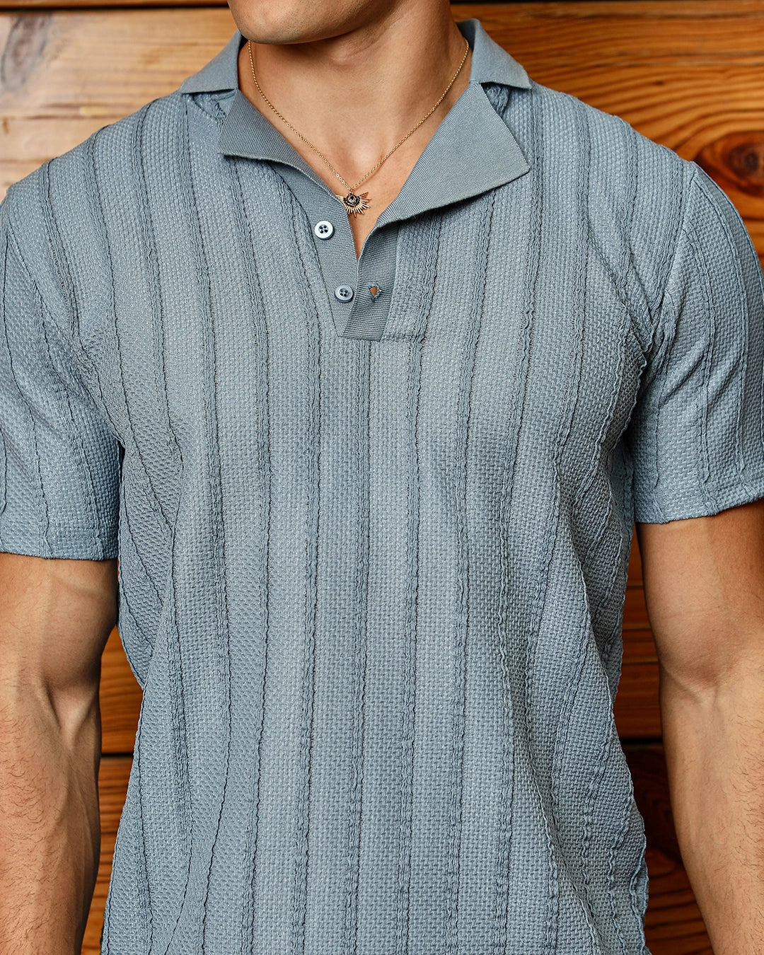 Men's icy blue textured polo t-shirts