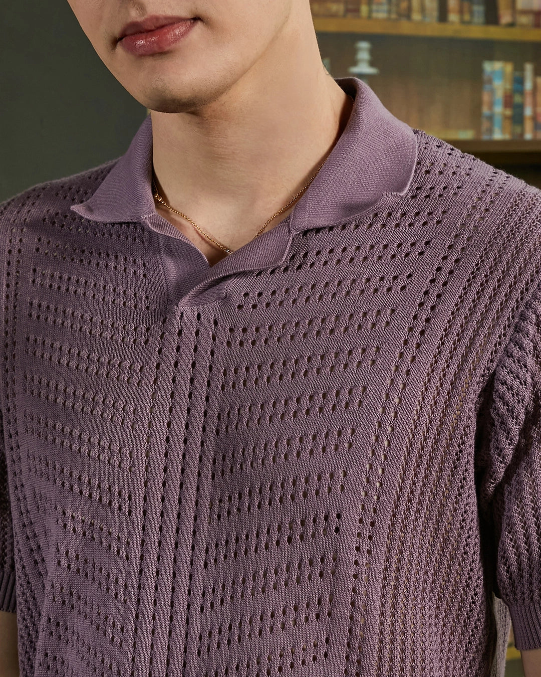 Men's mauve purple textured polo t-shirt