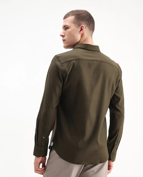 REGULAR FIT VISCOSE STRIPED SHIRT MERO-25 - DARK OLIVE