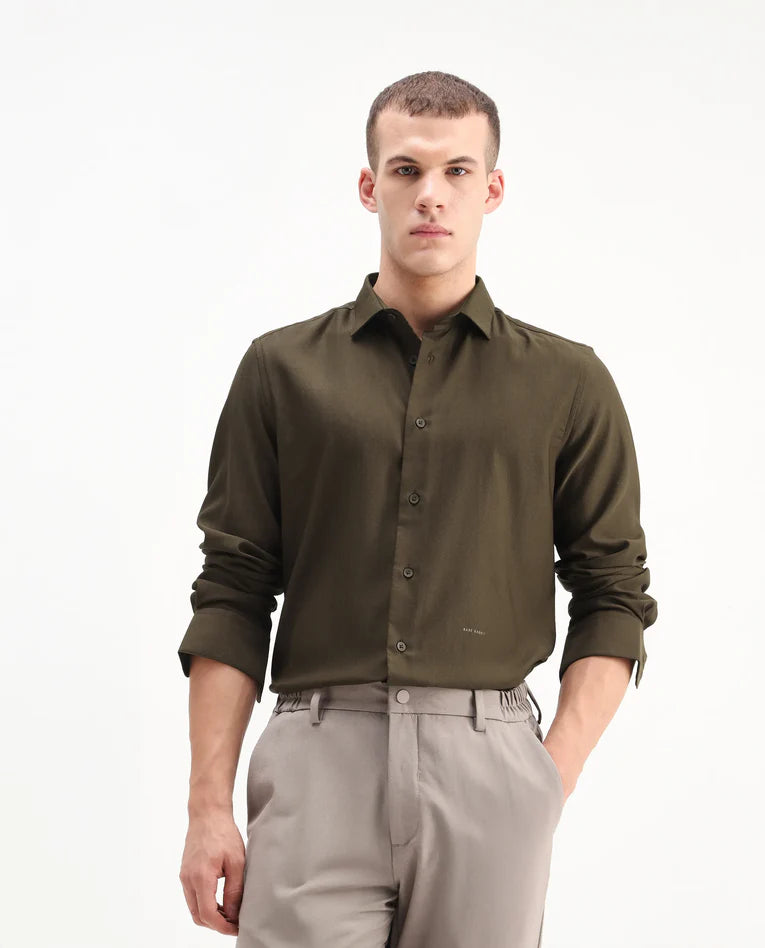 REGULAR FIT VISCOSE STRIPED SHIRT MERO-25 - DARK OLIVE