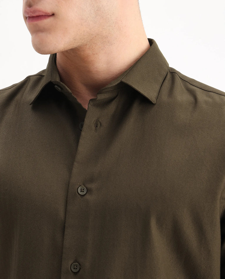 REGULAR FIT VISCOSE STRIPED SHIRT MERO-25 - DARK OLIVE