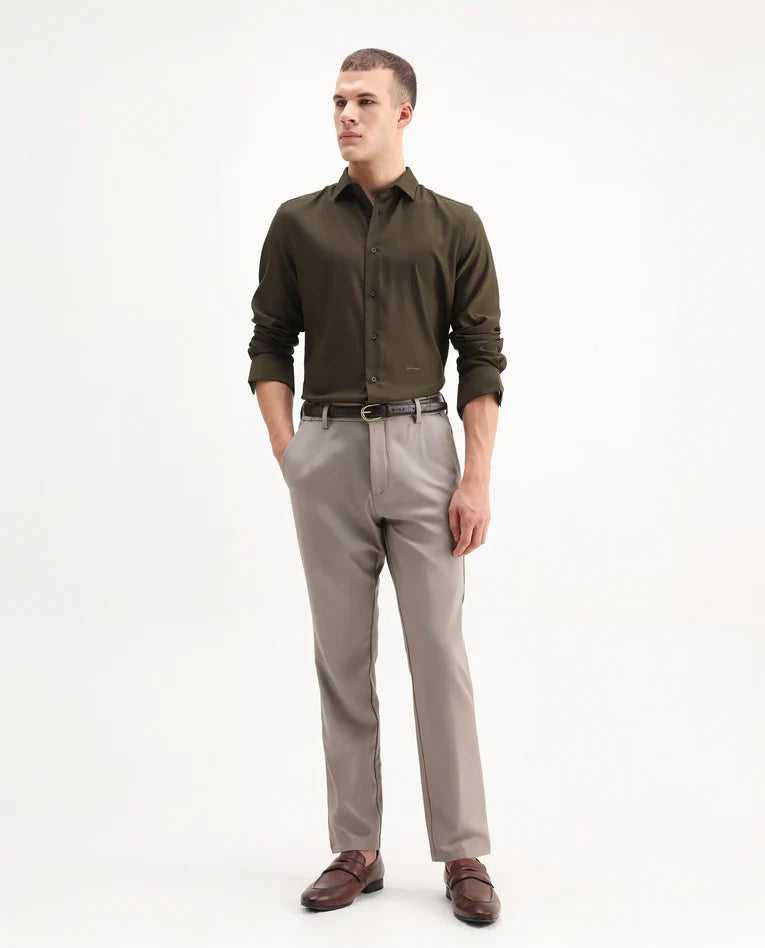 REGULAR FIT VISCOSE STRIPED SHIRT MERO-25 - DARK OLIVE