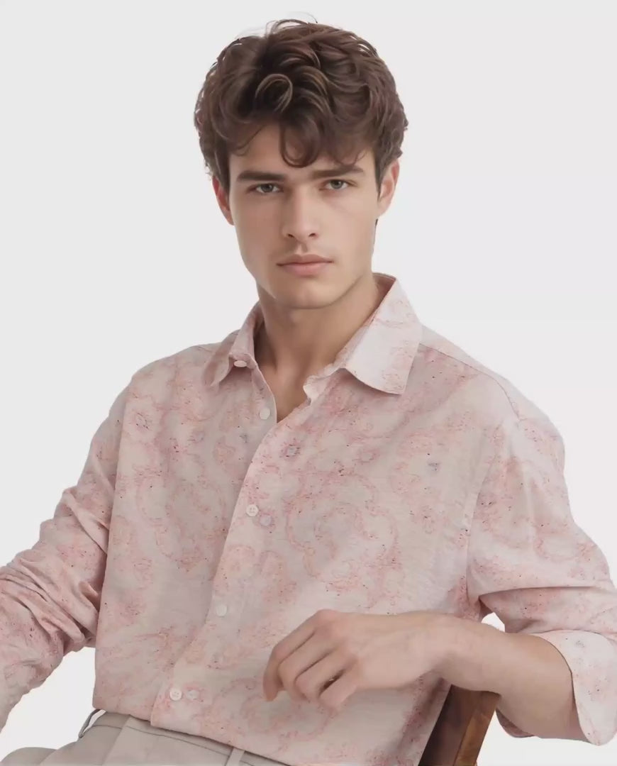 FLORAL PRINT VISCOSE FABRIC REGULAR FIT SHIRT PELDEN - DUSKY PINK