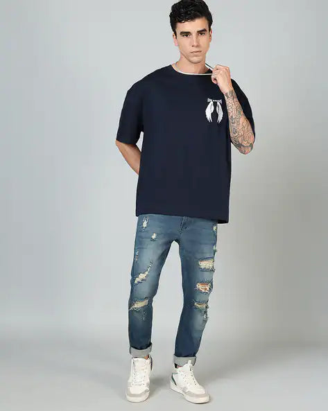 Black colour LOS ANGELES oversized t shirt for men