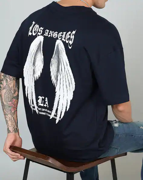 Black colour LOS ANGELES oversized t shirt for men