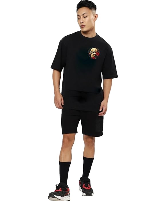 skull rose back print oversized t-shirts for men